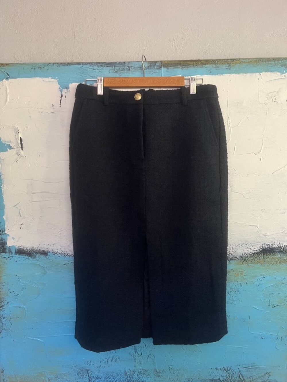 NWT J.Crew Maritime Tweed Midi Pencil Skirt Navy Size 10 BV901 - Picture 3 of 7